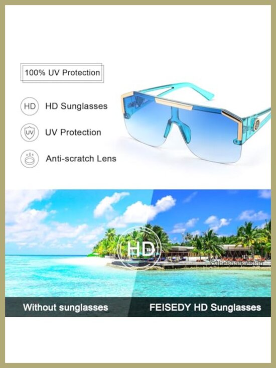 Square Oversized Sunglasses for Men Women Flat Top UV400